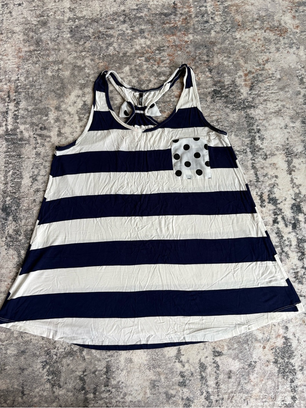 Navy and White Striped Racerback Tank with Polka Dot Pocket